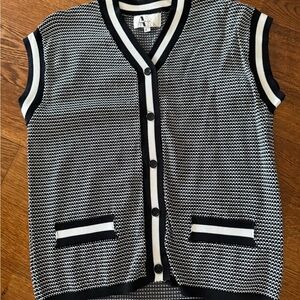 Black & White Knit Button Front Sleeveless Cardigan